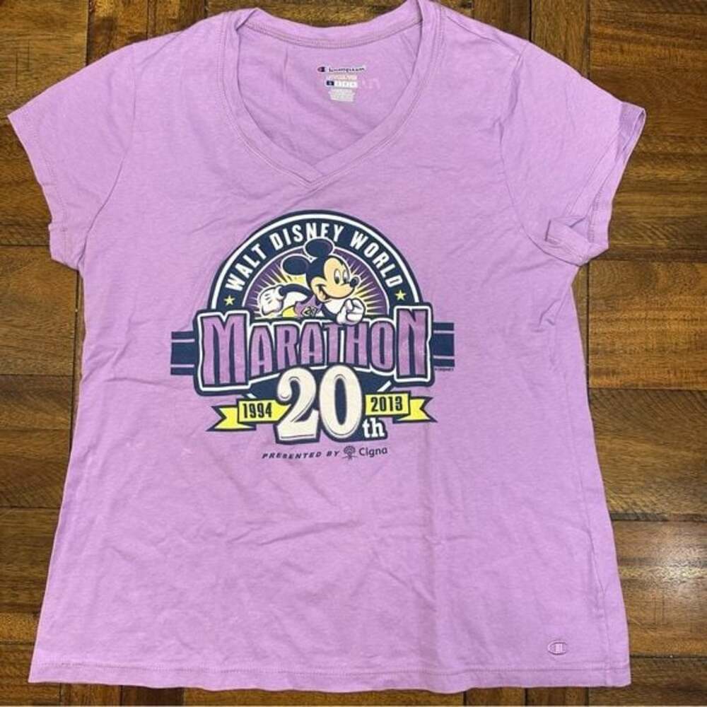 Disney Champion Run Disney 2013 Marathon V Neck Purple T-Shirt Limited Edition - Picture 1 of 5